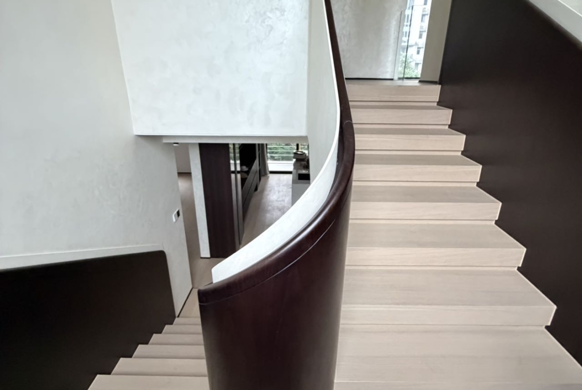 Top floor penthouse at The Summit in the Former French Concession. 5+1 bedrooms, 4 bathrooms, large private terrace. Steps from Anfu Road. 100,000 RMB/month.
