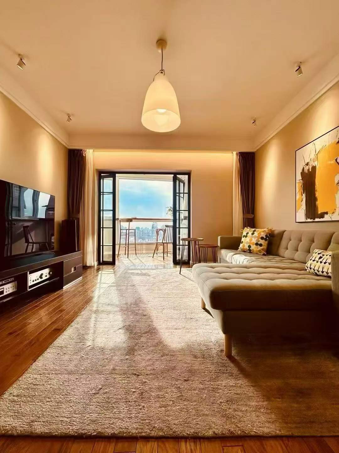 ambassy-court-ffc-2-bed-2-bath-italian-renovation-floor-heating-high-floor-shanghai-rentals (1) High-floor 2-bed, 2-bath unit at Ambassy Court on Huaihai Road. 114 sqm, Italian designer renovation, imported finishes, underfloor heating, clubhouse. 28,000 RMB/month.