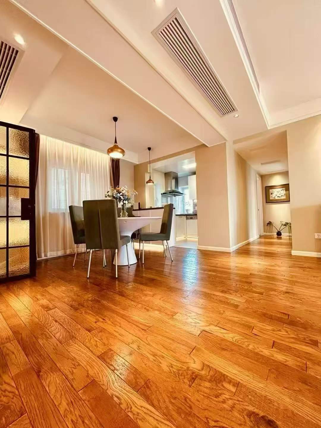 ambassy-court-ffc-2-bed-2-bath-italian-renovation-floor-heating-high-floor-shanghai-rentals (2) High-floor 2-bed, 2-bath unit at Ambassy Court on Huaihai Road. 114 sqm, Italian designer renovation, imported finishes, underfloor heating, clubhouse. 28,000 RMB/month.