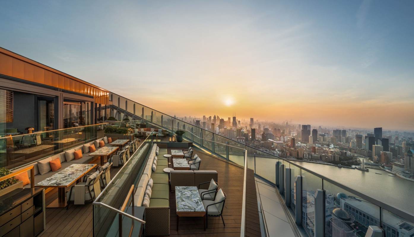 FLAIR, on the 58th floor of the Ritz-Carlton in Pudong — the highest open-air rooftop in Shanghai.
