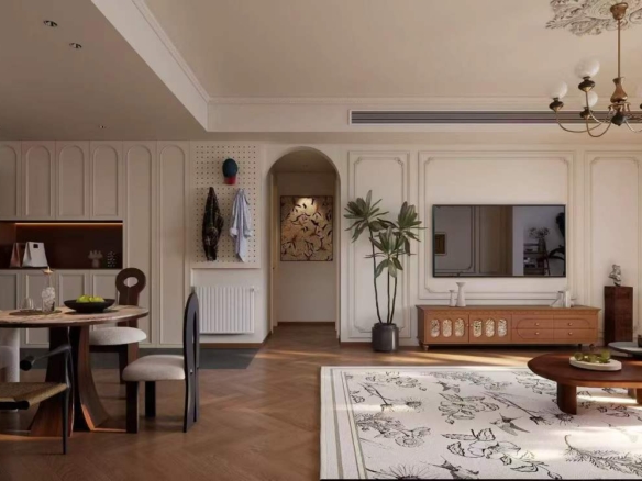 4th floor heritage apartment on Huaihai Road. 2 beds, 2 baths, 3.3m ceilings, central AC, wall heating, smart toilet. Steps from Changshu Road Station. 33,800 RMB/month.