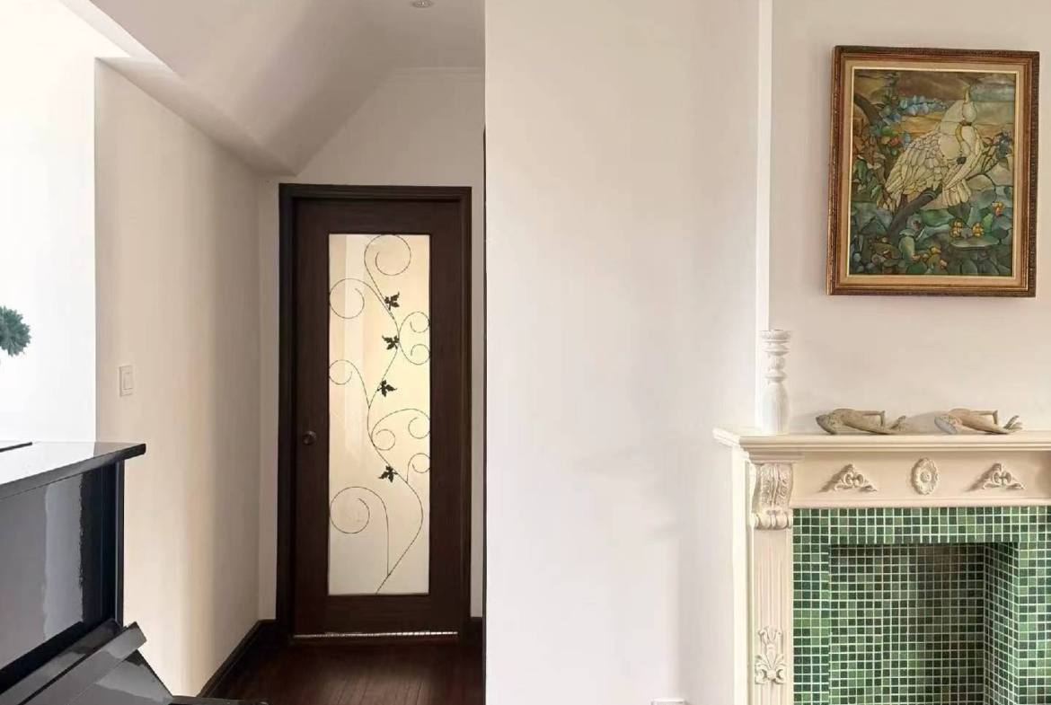 2-bed, 1-bath unit at Aitang Xincun on YUqing Road. 100 sqm, private terrace, heritage building, owner direct. Near Shanghai Library Station. 18,000 RMB/month.