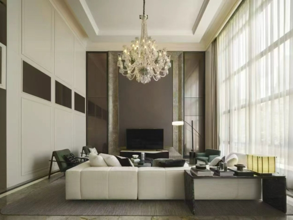 Ultra-luxury 4-bed, 3-bath + maid's room duplex at Lakeville Luxe in Xintiandi. 404 sqm, 7,000 sqm clubhouse with pool, gym, banquet room. 220,000 RMB/month.