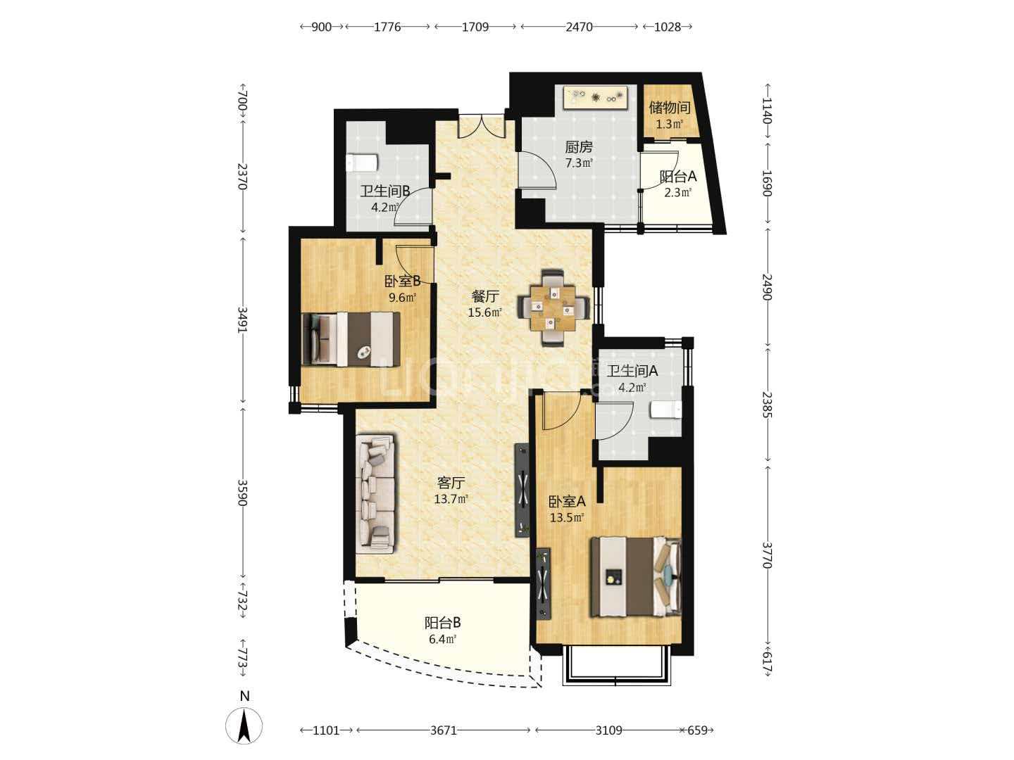 one-park-avenue-2-bed-2-bath-floor-heating-clubhouse-shanghai-rentals (7) High-floor 2-bed, 2-bath unit at One Park Avenue with 270° skyline views. 120 sqm, underfloor heating, central AC, Vanke management. 23,000 RMB/month
