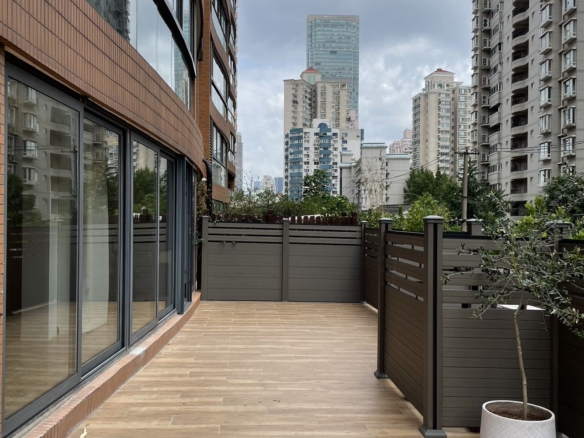 1+1 bedroom unit at Territory Shanghai with large terrace and open kitchen. 120 sqm, central Jing'an location, well-finished. Available July. 22,000 RMB/month.