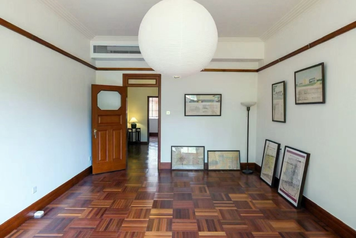 Entire lane house at Yuyuan Fang on Yuyuan Road. 5 beds, 3 baths, 300 sqm, garden, terrace, wall heating, fresh air system, heritage details. 60,000 RMB/month.