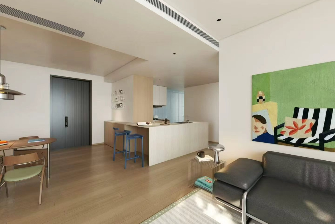 2 en-suite bedroom unit at Palace Court near IAPM. 145 sqm, south-facing living room, central AC, modern renovation, city views. 37,800 RMB/month.