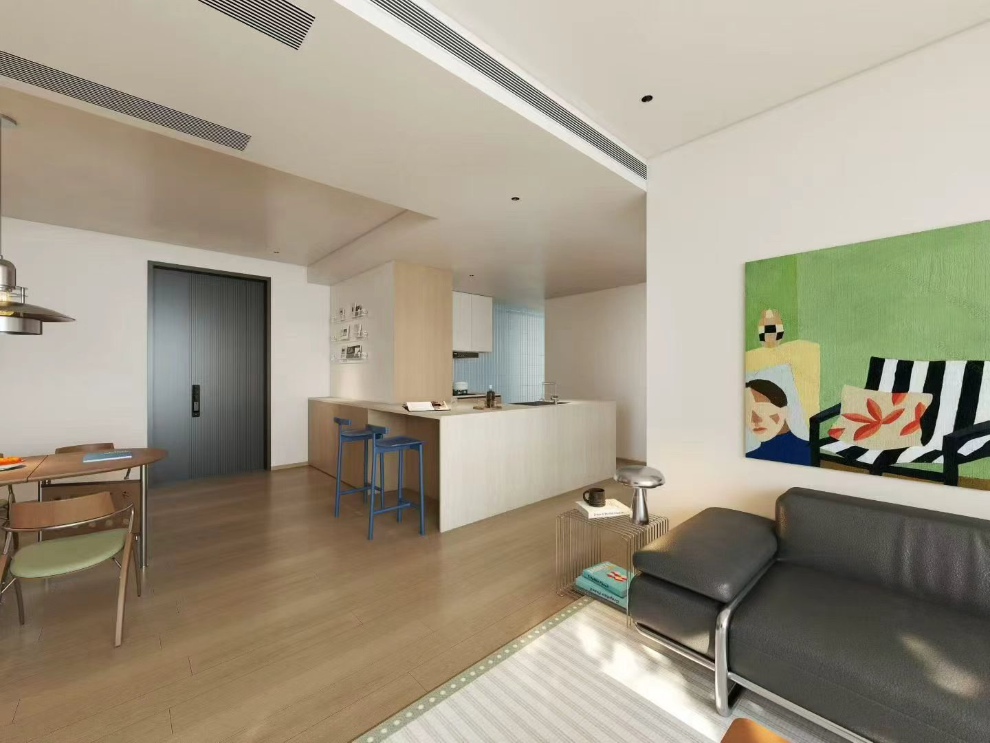 palace-court-2-bed-2-bath-renovated-iapm-ffc-shanghai-rentals (3) 2 en-suite bedroom unit at Palace Court near IAPM. 145 sqm, south-facing living room, central AC, modern renovation, city views. 37,800 RMB/month.