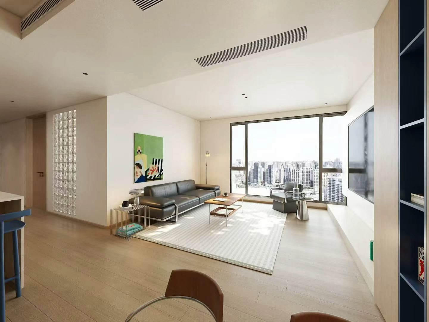 palace-court-2-bed-2-bath-renovated-iapm-ffc-shanghai-rentals (4) 2 en-suite bedroom unit at Palace Court near IAPM. 145 sqm, south-facing living room, central AC, modern renovation, city views. 37,800 RMB/month.
