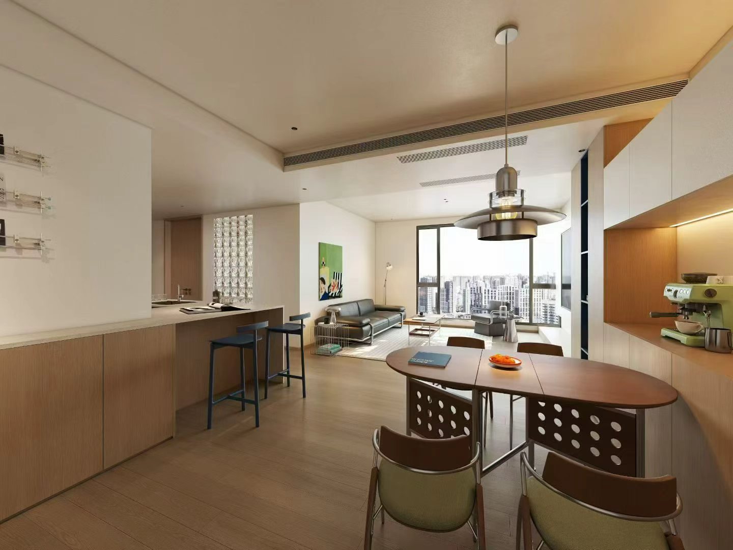 palace-court-2-bed-2-bath-renovated-iapm-ffc-shanghai-rentals (6) 2 en-suite bedroom unit at Palace Court near IAPM. 145 sqm, south-facing living room, central AC, modern renovation, city views. 37,800 RMB/month.