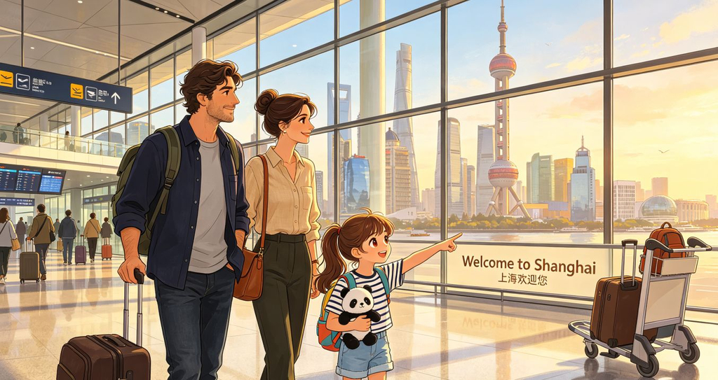 Expat family arriving in Shanghai as they begin their relocation and new life in China