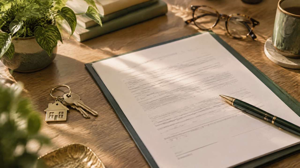 Desk with lease documents, keys and everyday items representing the range of services Shanghai Rentals provides.