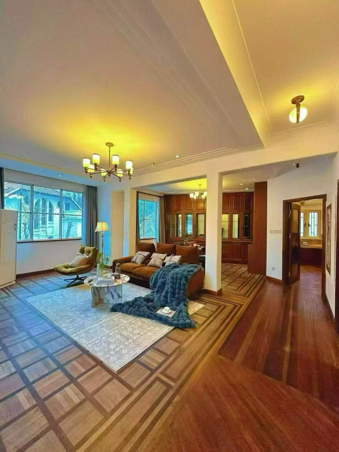 2-bed, 1-bath unit at Boissezon Apartment on West Fuxing Road. 145 sqm, outdoor balcony, heritage building (1931), near Shanghai Library Station. 28,600 RMB/month.