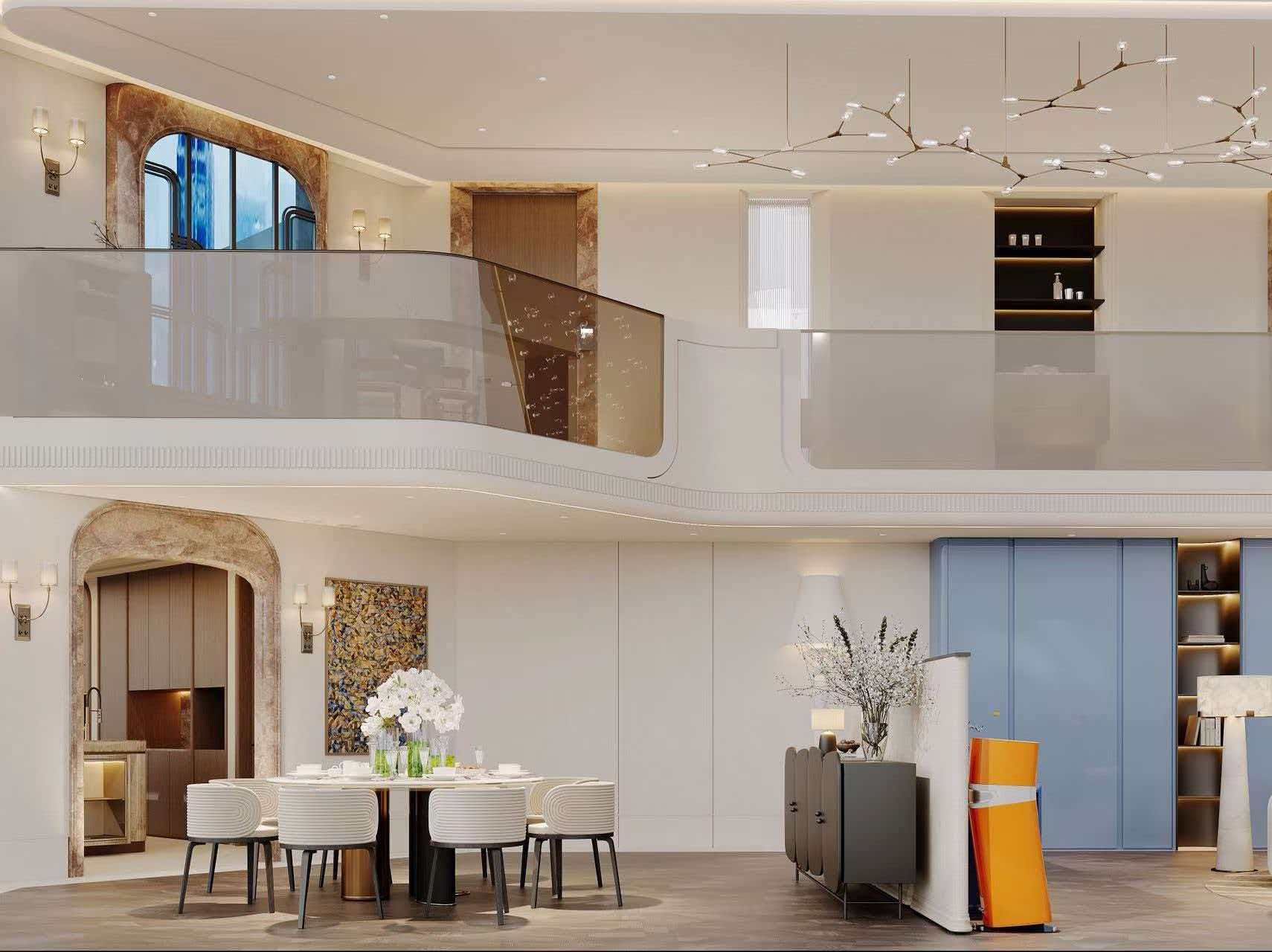 Rare 568 sqm duplex penthouse at Hyde One in Qiantan. 5 beds, 3 baths, 270° Huangpu River views, Richard Rogers design, underfloor heating. 220,000 RMB/month.