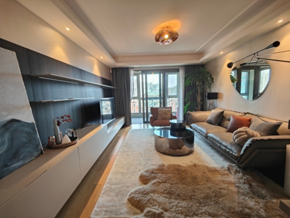 2-bed, 2-bath unit at The Palace Phase 2 in the Former French Concession. 142 sqm. Central location near Zhaojiabang Road Station. 40,000 RMB/month.